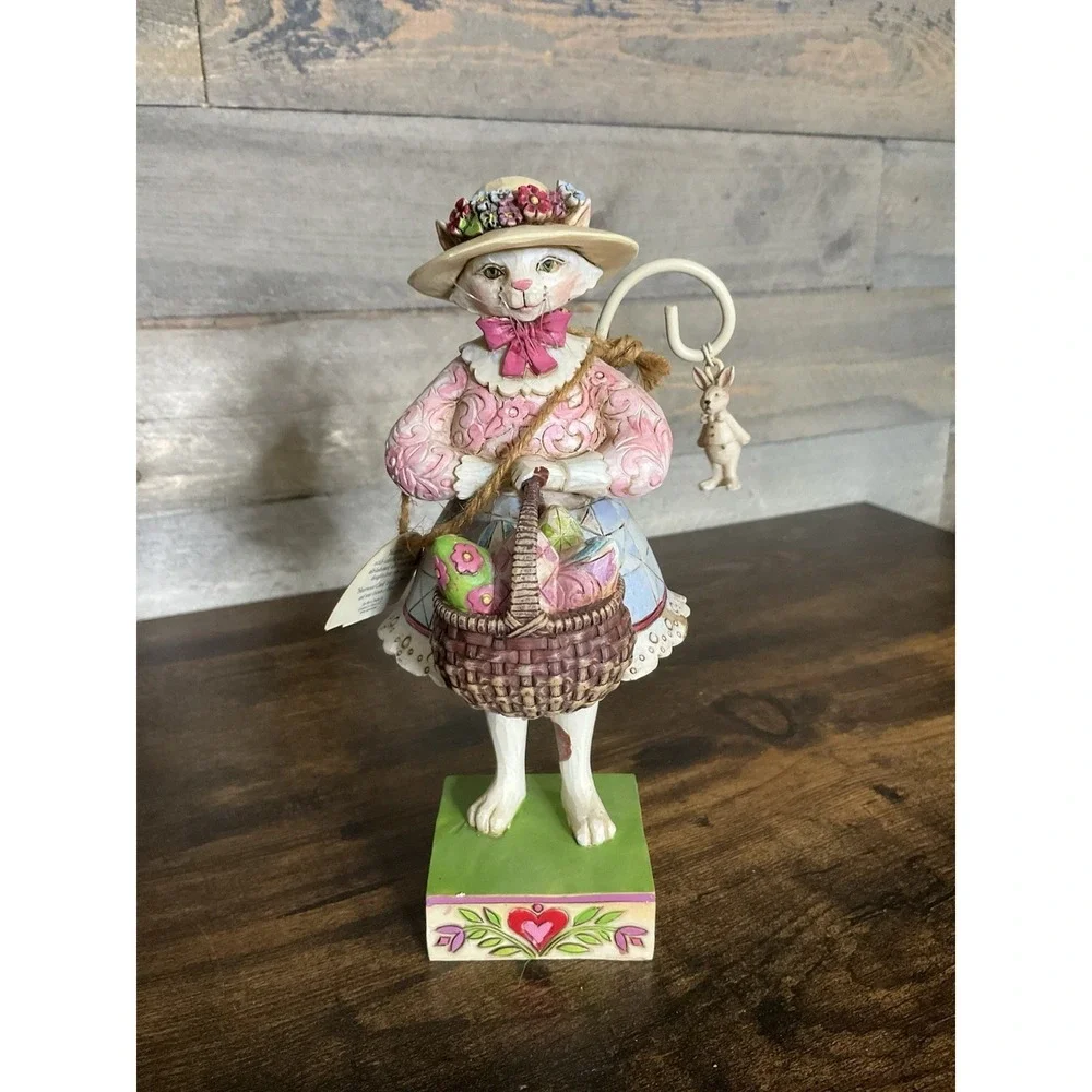 Jim Shore Kitty So Pretty Easter Cat Holding Basket Of Eggs Enesco 7